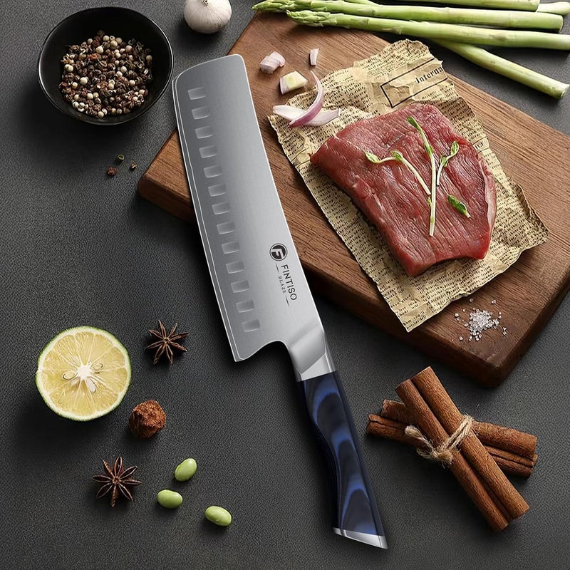 FINTISO 7" Nakiri Knife, Vegetable Chopping Knife with G10 Ergonomic Handle, Japanese High Carbon Stainless Steel Sharp Kitchen Cleaver in Gift Box - Image 2